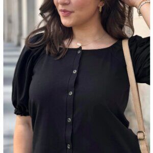 Catherine Malandrino Short Sleeve Button Down Top Size Large black